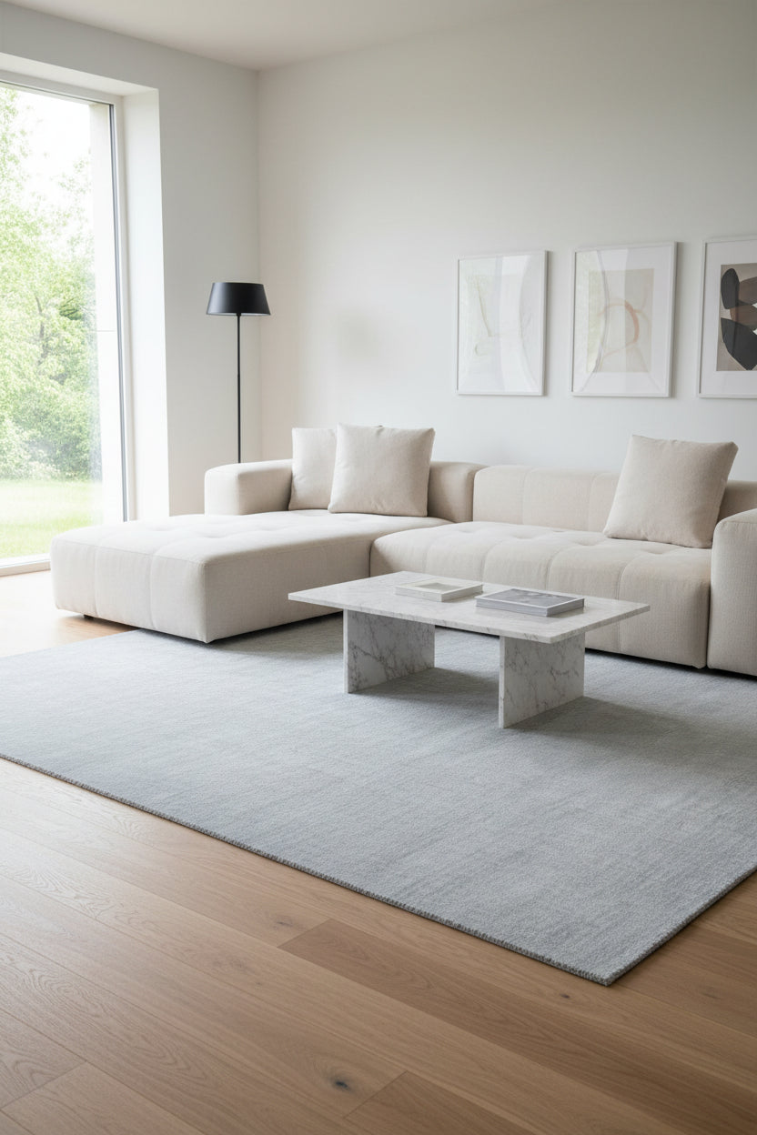 Gray textured rug on a white background