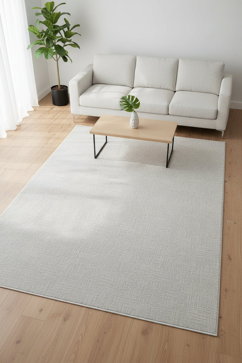 Gray textured rug on a white background
