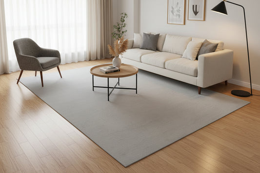 A light gray rectangular area rug shown from a top-down perspective on a white background.