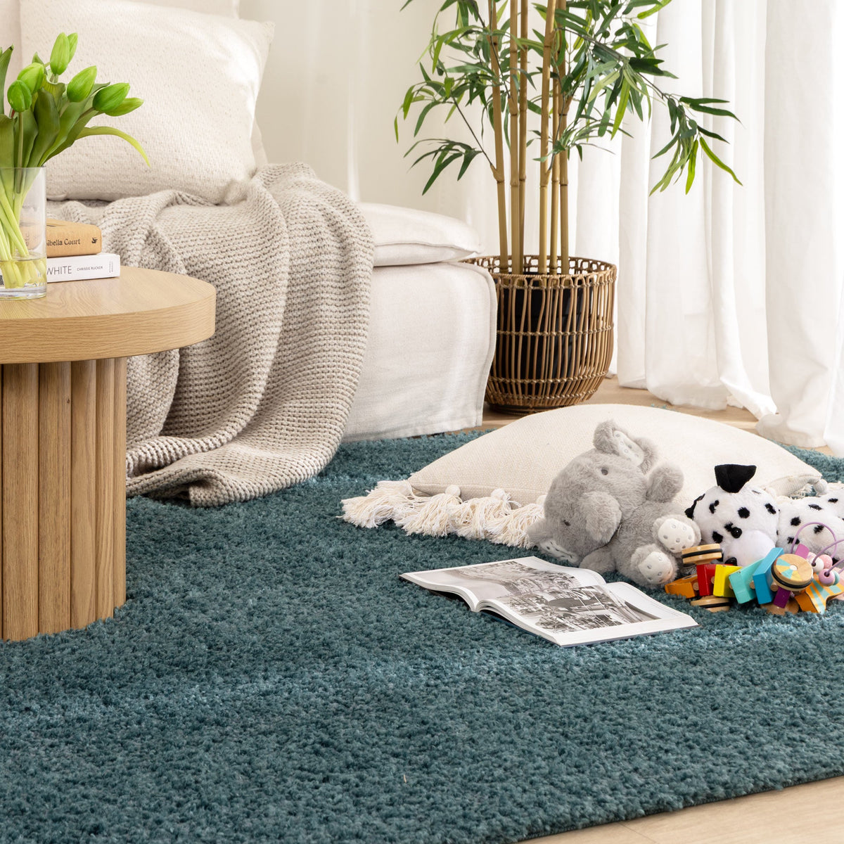 Lune Fluffy Shaggy Rug – Teal