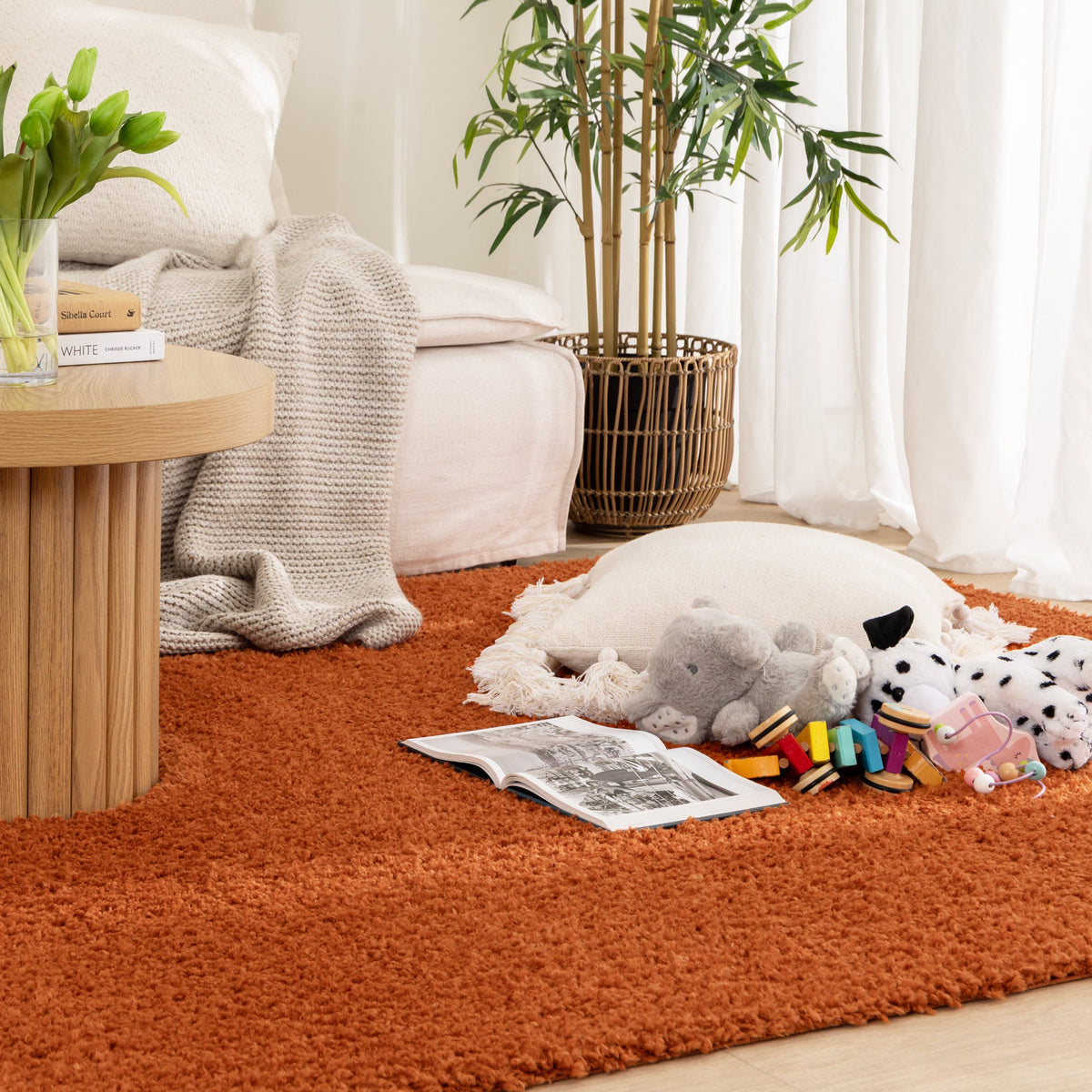 Lune Fluffy Shaggy Rug – Terracotta