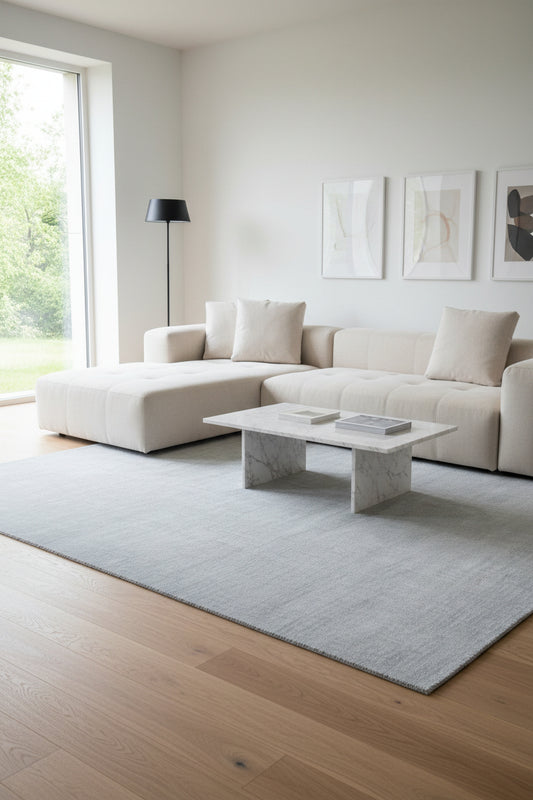 Gray textured rug on a white background