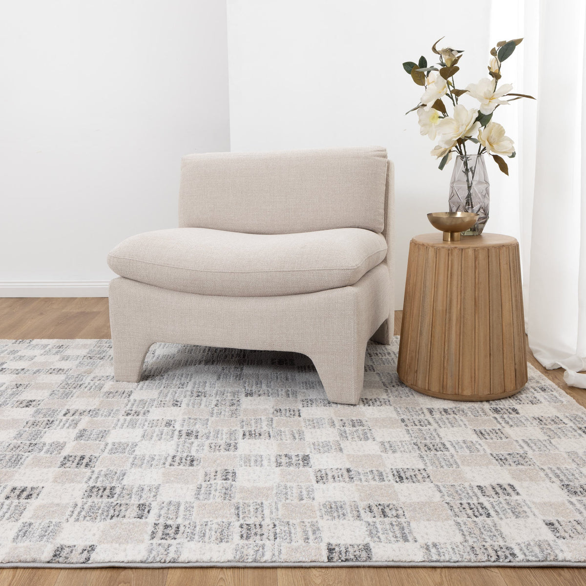 Dorado Checkered Rug – Grey & Beige
