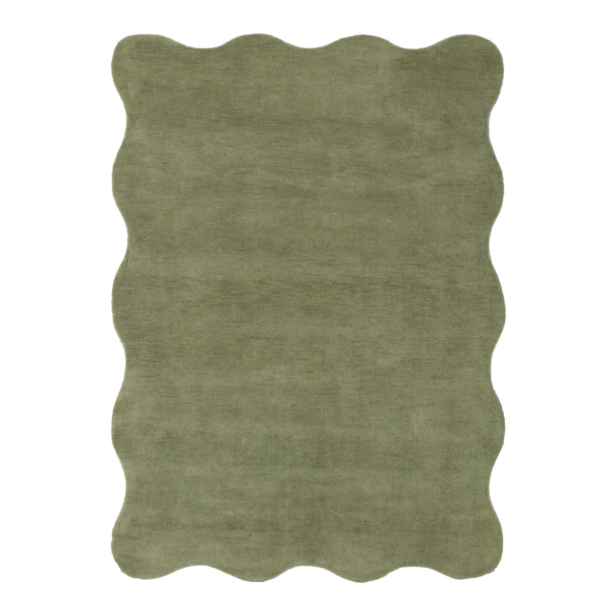 Ollie Wavy Scalloped Rug – Sage Green