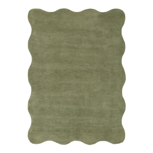Ollie Wavy Scalloped Rug – Sage Green