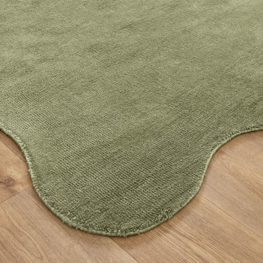 Ollie Scalloped Irregular Round Rug Green