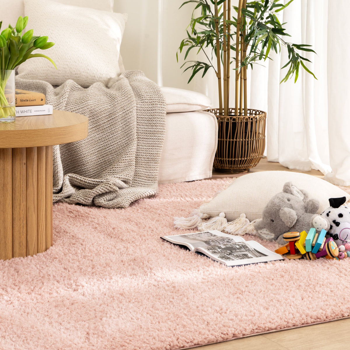 Lune Fluffy Shaggy Rug – Blush Pink