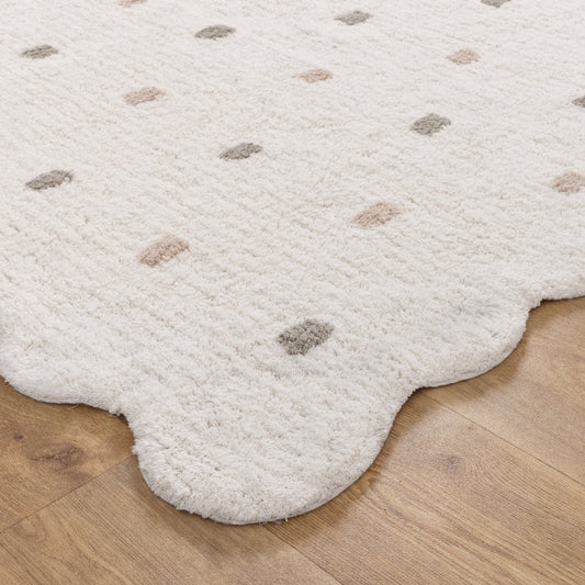 Mellow Rectangle Scalloped Kids Rug White & Multi: New Arrival