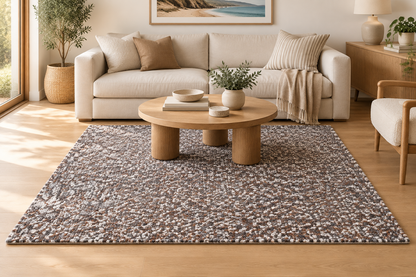 Aruba Conch rug styled in a contemporary loungeroom